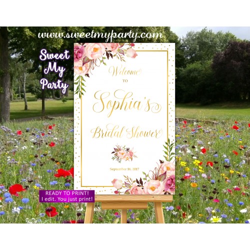 Blush Bridal Shower Welcome Sign,Blush Gold Bridal Shower Welcome sign,(31hbb)